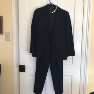 Donna Karan Pin-striped suit shown with gray wool top.